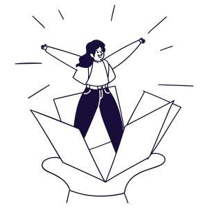Flat monochromatic illustration in deep purple showing a person standing tall with arms raised and light beams radiating outward, symbolizing Mindfulness and Grounding Therapy in Tempe AZ.