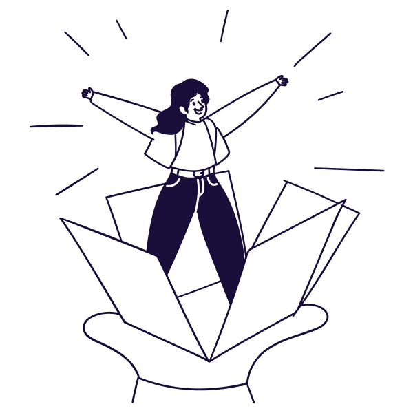 Flat monochromatic illustration in deep purple showing a person standing tall with arms raised and light beams radiating outward, symbolizing Mindfulness and Grounding Therapy in Tempe AZ.